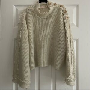 Women's Cream Sweater with Button Detail